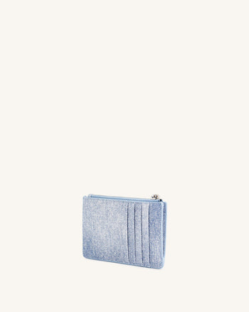 Quinn Porta Carte con Zip in Denim Stampato - Blu