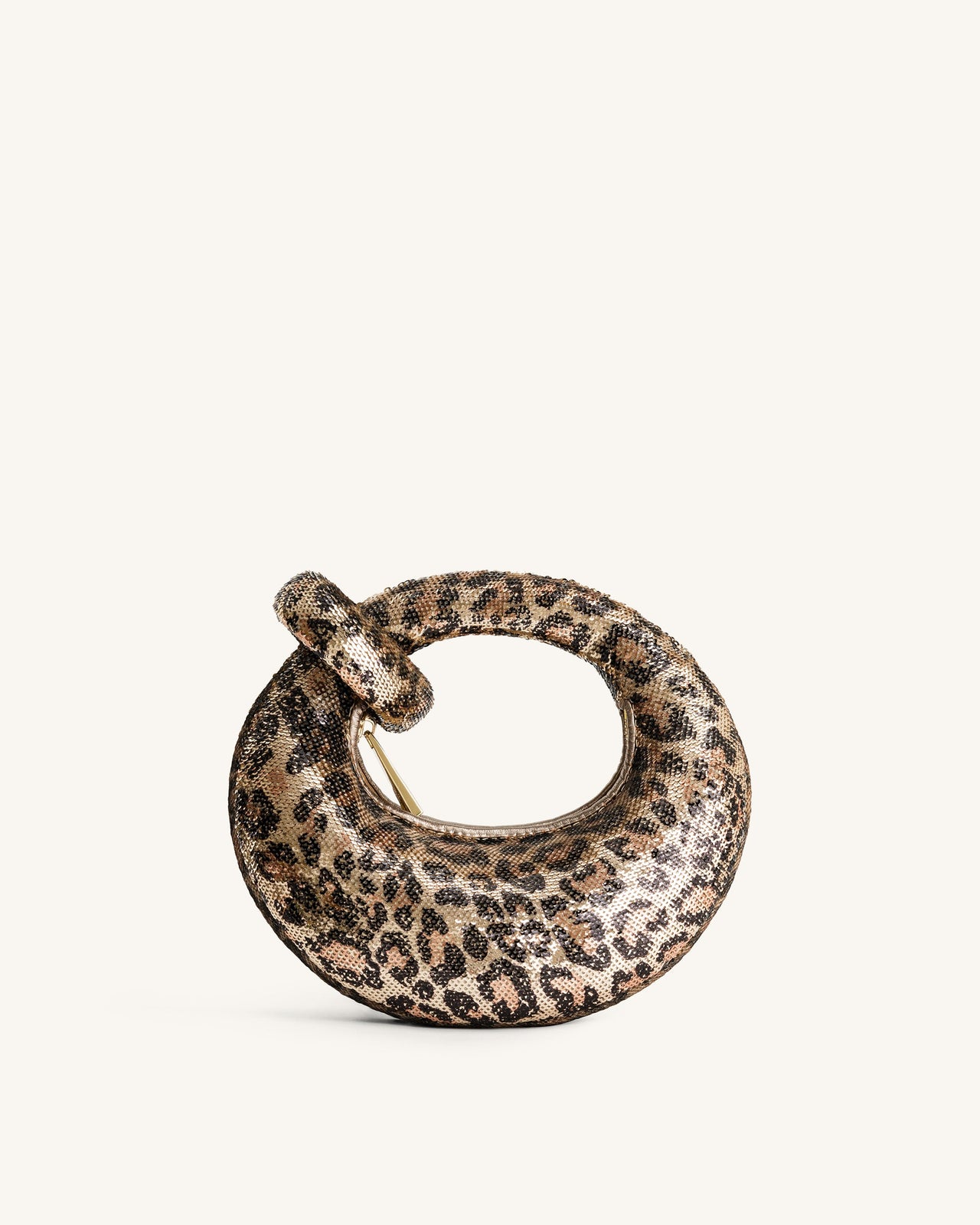 Borsa a mano mini con manico superiore Abacus in paillettes metalliche - stampa leopardo