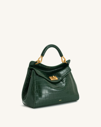 Lucia Borsa Con Manico Superiore Classica - Verde Coccodrillo