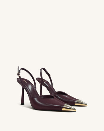 Savannah Slingback Pumps con Punta Dorata - Borgogna