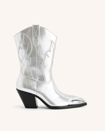 Riya Stivale Cowboy Metallico - Argento