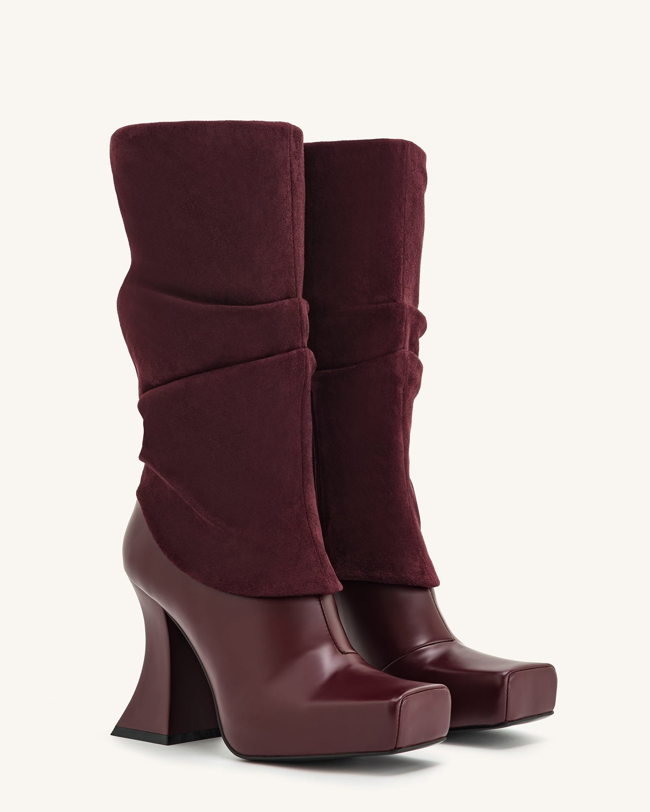 Reyna stivaletti in maglia con punta quadrata e platform - Rosso bordeaux