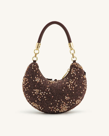 Borsa Hobo Floreale Bead Livia - Marrone