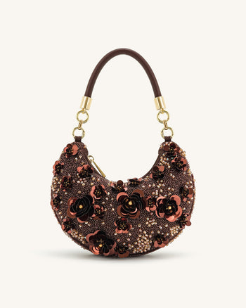 Borsa Hobo Floreale Bead Livia - Marrone