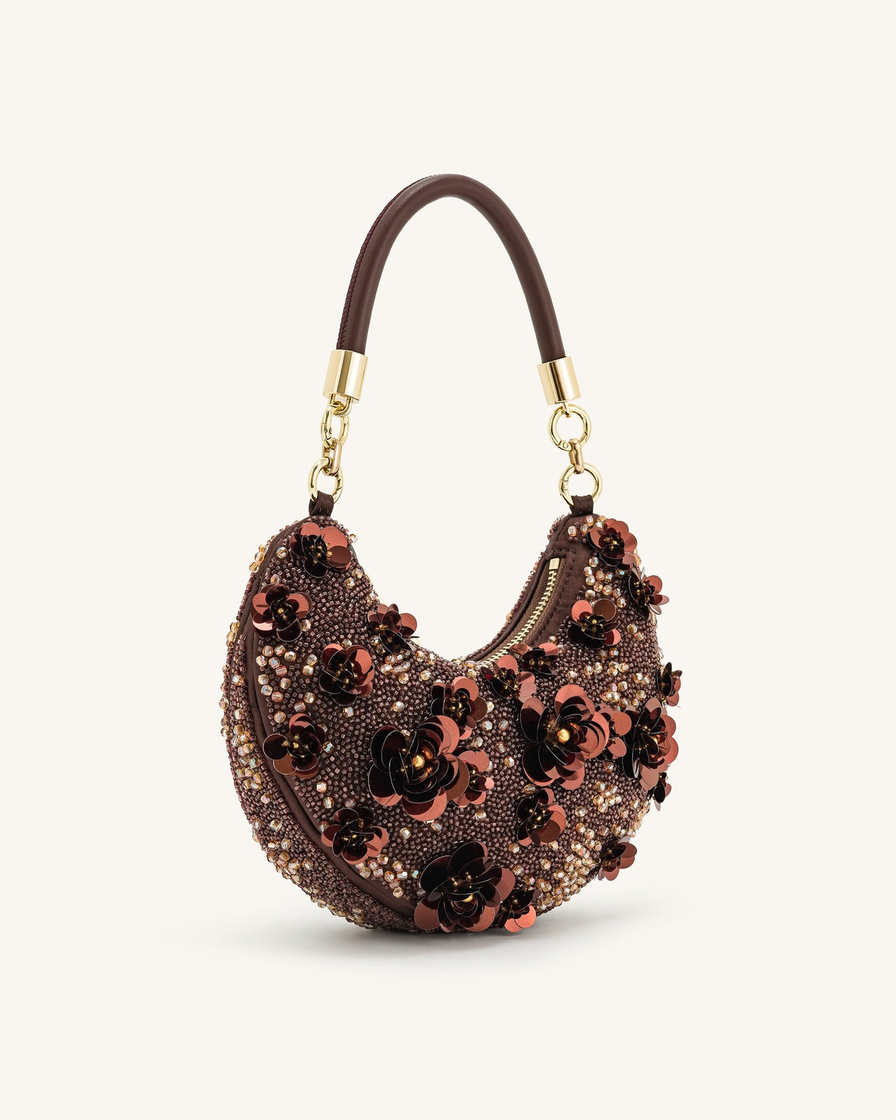 Borsa Hobo Floreale Bead Livia - Marrone