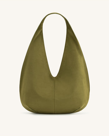 Borsa Hobo in Finta Pelle Scamosciata Dara - Verde Oliva Scuro