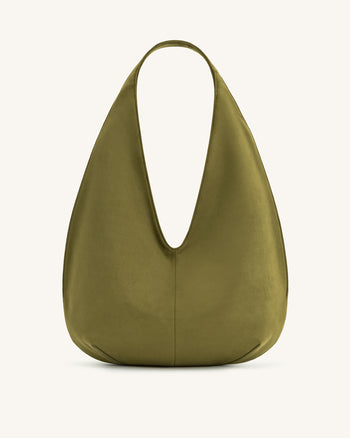 Borsa Hobo in Finta Pelle Scamosciata Dara - Verde Oliva Scuro