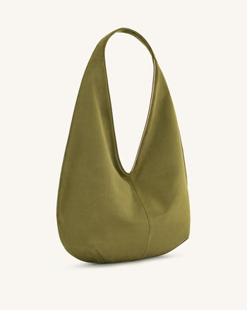 Borsa Hobo in Finta Pelle Scamosciata Dara - Verde Oliva Scuro