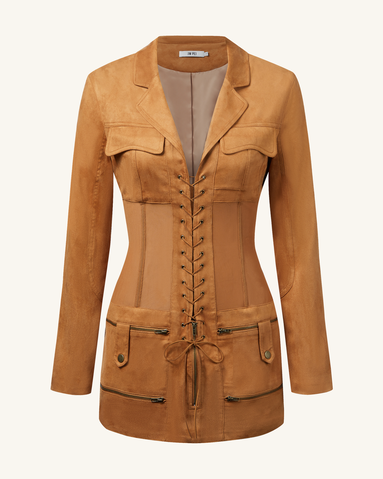 Abito Mini In Suede Con Corsetto - Camel