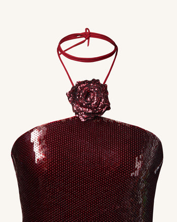 Miniabito Halter con Paillettes Bordeaux - Bordeaux