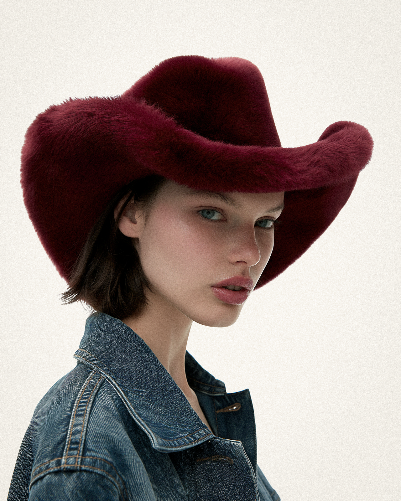 Elora Cappello da Cowboy in Pelliccia Sintetica - Borgogna