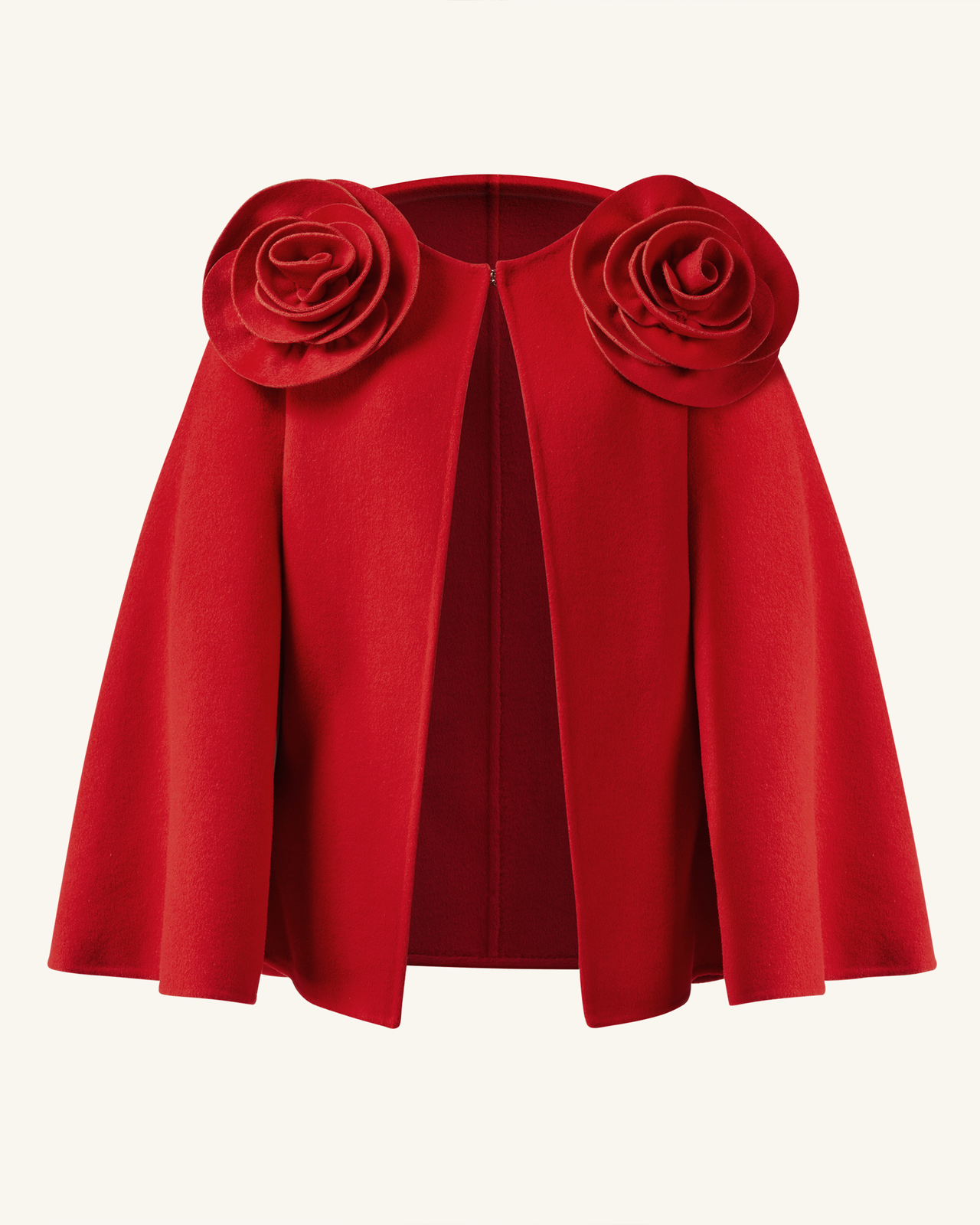 Cappotto Mantella Clara con Applicazioni Floreali - Rosso