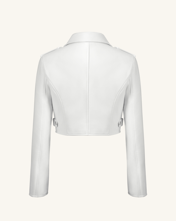 Sophie Cropped Leather Jacket - Bianco e Rosso