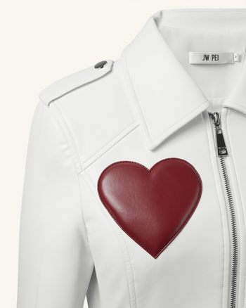 Sophie Cropped Leather Jacket - Bianco e Rosso