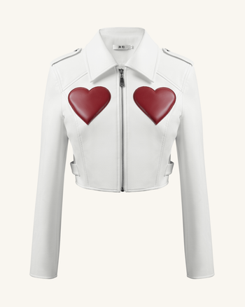 Sophie Cropped Leather Jacket - Bianco e Rosso