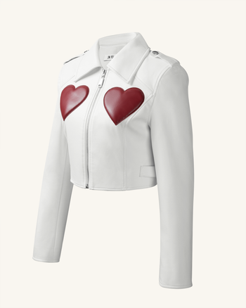 Sophie Cropped Leather Jacket - Bianco e Rosso