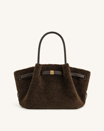 Hana Borsa Media in Pelliccia Sintetica - Marrone Mocha