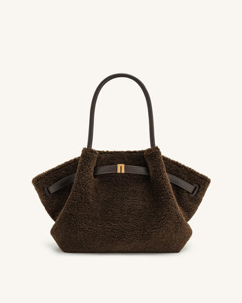 Hana Borsa Media in Pelliccia Sintetica - Marrone Mocha