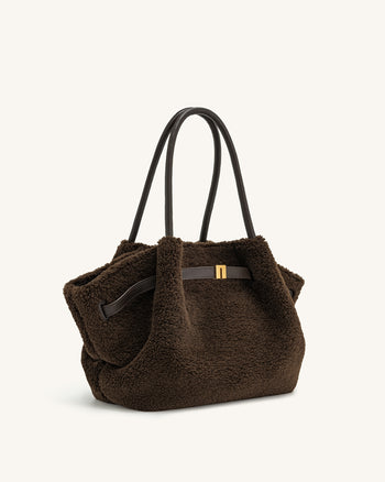 Hana Borsa Media in Pelliccia Sintetica - Marrone Mocha