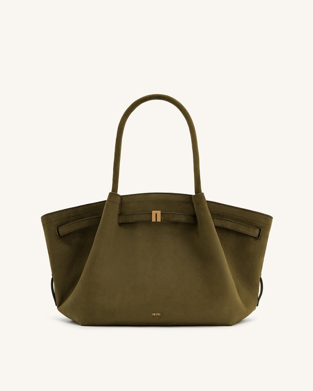 Borsa Tote Media in Finta Pelle Scamosciata - Verde Oliva Scuro