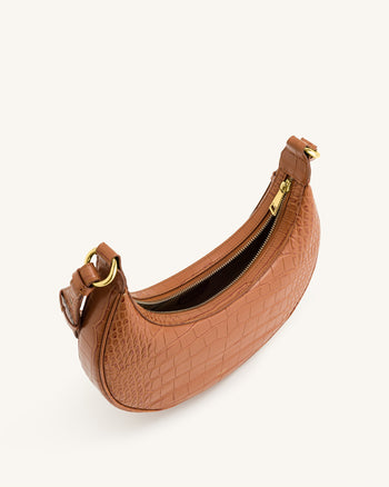 Borsa Saddle Carly - Coccodrillo Marrone Ghianda