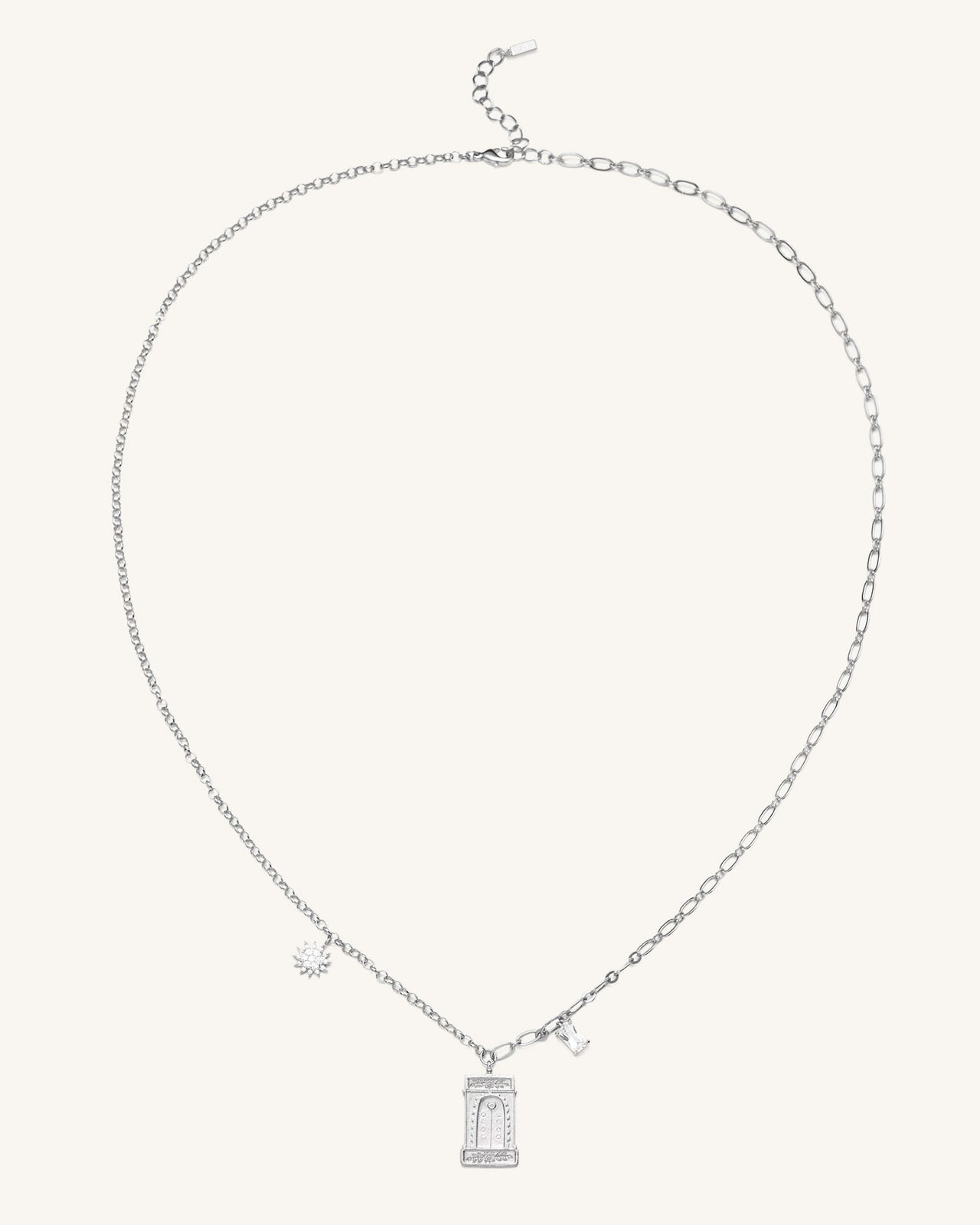 Collana Pendente Arco Romano - Placcato oro bianco 18 ct & Zircone bianco