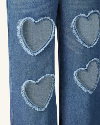 Jeans in Denim con Cuore Intagliato e Decorazioni Sophia - Blu Medio