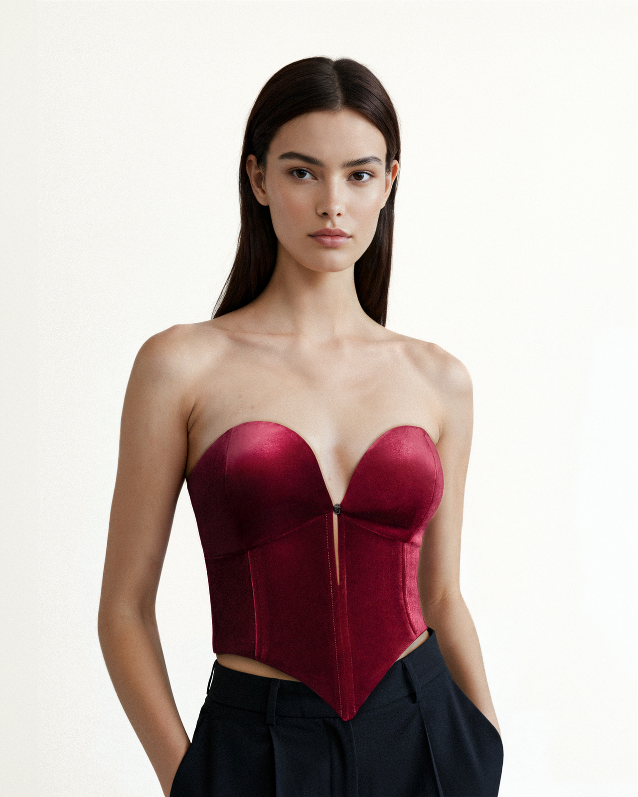 Anna Low-Cut Velvet Corset Top - Bordeaux